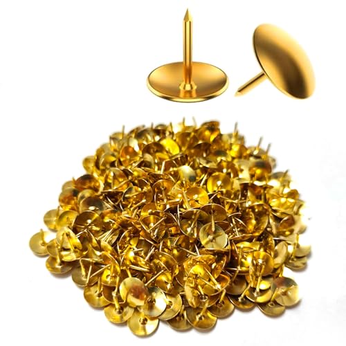 300 Metal Drawing Pins - Gold Push Pins Brass Thumb Tacks for Notice Board Cork Map Office School Art/Crafts (with Storage Box)