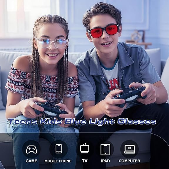 Image of Kids Blue Light Glasses for Girls Boys Teens Age 2-18, Anti Glare Computer Gaming Glasses for School & Screen Time