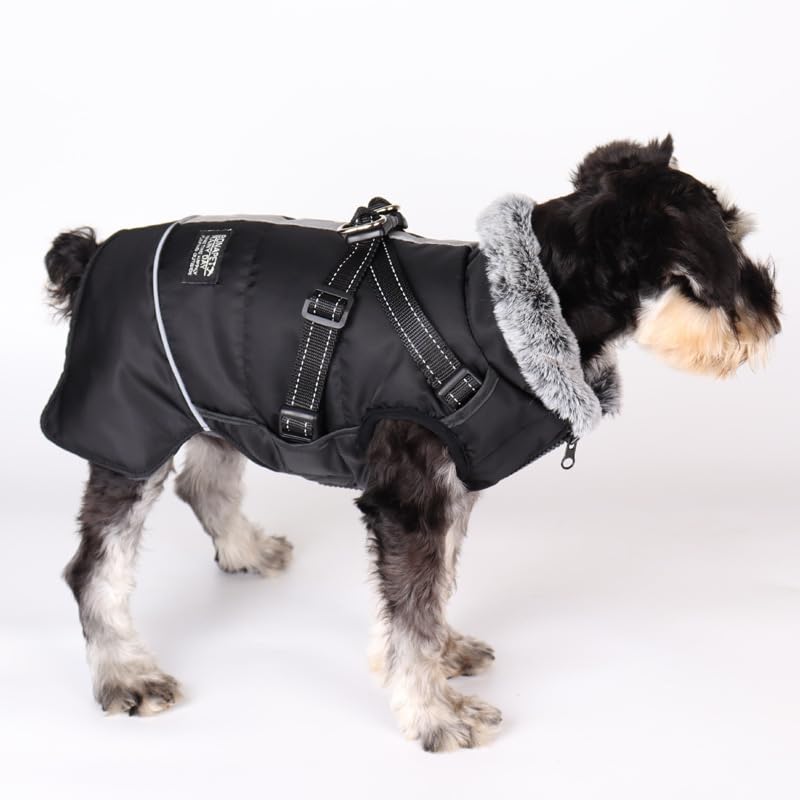 Fleece Padded Puppy Dog Coat - Waterproof Winter Jacket with D Ring - Warm Soft Pet Jacket for Medium Large Dogs (XL, Black) — image 1