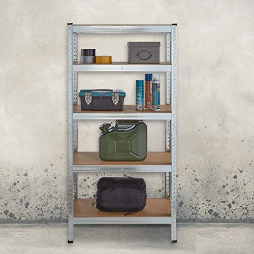 Relaxdays Schwerlastregal verzinkt, Traglast 875kg, 150x75x30 cm, 5 Böden, zum Stecken, Stahl, Lagerregal Keller, Silber