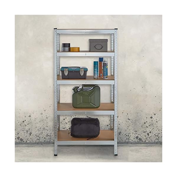 Relaxdays Schwerlastregal verzinkt, Traglast 875kg, 150x75x30 cm, 5 Böden, zum Stecken, Stahl, Lagerregal Keller, Silber – Bild 6