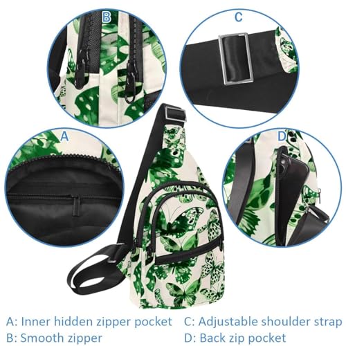 Mochila cruzada verde con estampado de mariposas y correa ajustable 2