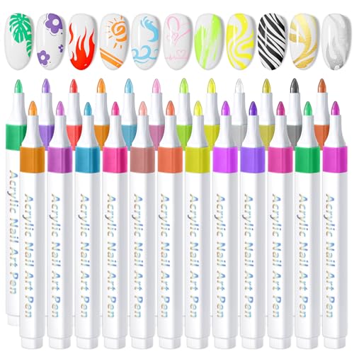 Image of SAVILAND 24 Colors Nail Art Markers Set: 0.7MM Quick Dry 3D Nail Polish Pens for Nail Art Design, Acrylic Paint Markers Liner Brush Dotting Tool Nail Art Pens for Painting Nails DIY Manicure (Set 1)