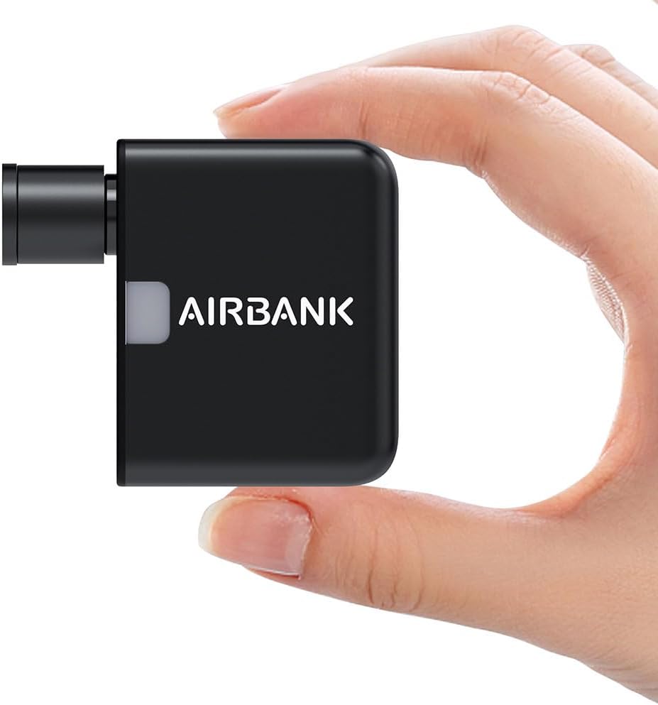 AIRBANK Pompa ad Aria Elettrica 100 PSI, Mini Pompa Bici Portatile per Bicicletta, Pocket Compressore Aria con Batteria Ricaricabile 300 mAh Gonfiatore Senza Fili per Tutte le Biciclette