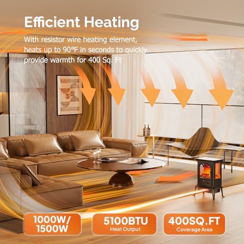 Rovsun 1500W Electric Fireplace Stove, 22.4 Inch H Freestanding Heater With Remote thumb #1