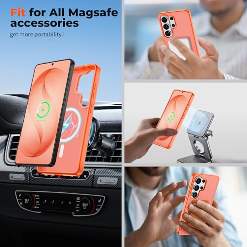 Image of SUPFINE Magnetic for Samsung Galaxy S26 Ultra Case with Screen Protector, (Built-in Magnets) (Military Grade Drop Protection) Slim Translucent Shockproof Phone Case,Orange