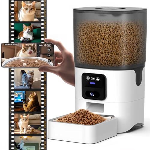 Dispensador de Alimento para Perros con 1080P Camara, Comedero Automático para Gatos WiFi 2.4G, con Tazón de Acero Inoxidable, Admite App Control...