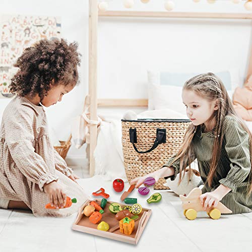 Carlorbo Wooden Toys Food For Kids Kitchen - Play Food Cutting Fruits And Vegetables Set For Pretend Role Play #TOP5