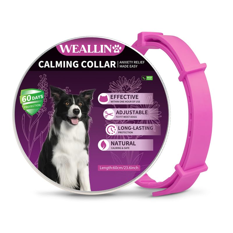 WEALLIN Collare Calmante Anti-Ansia per Cani, Regolabile e Impermeabile, Feromoni Naturali 60 Giorni per Cuccioli e Cani di Grossa Taglia (1pz), Rosa