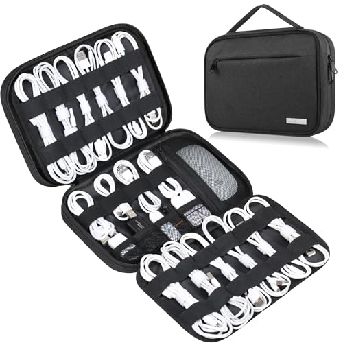 Lacdo Cord Organizer Travel, Cable Organizer Bag Case, Portable Electronics Organizer Travel Case, 6 Layer Large Capacity Charging Cords Storage organizer for Cables, SD Card, Travel Essentials, Black by Lacdo - Used condition - US$19.79
