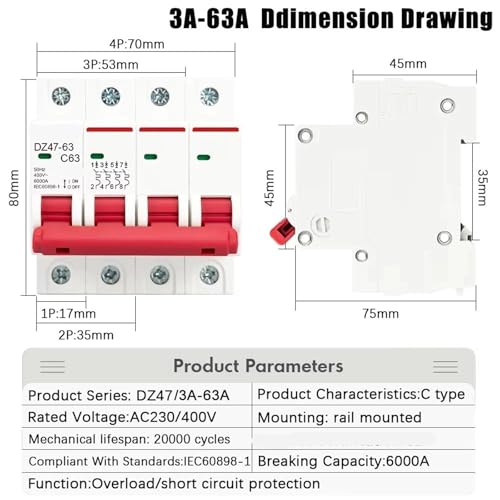 Disjoncteur différentiel Type C 400V rail DIN capacité coupure