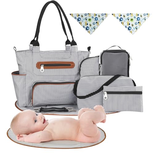 Juego de 8 bolsas de pañales para bebé, para mamá, papá, mamá, bolsas multifuncionales para cambiar pañales, Rayas negras.