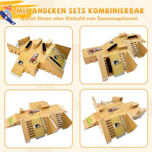 Morofme Finger Skateboard Rampe Zubehor Set, 5-in-1 Finger Skateboard Park mit Metall Fingerskateboard,DIY Montagen Fingerboard Rampe fur Fingersportarten Spielzeug Sporttrainings Geschenk