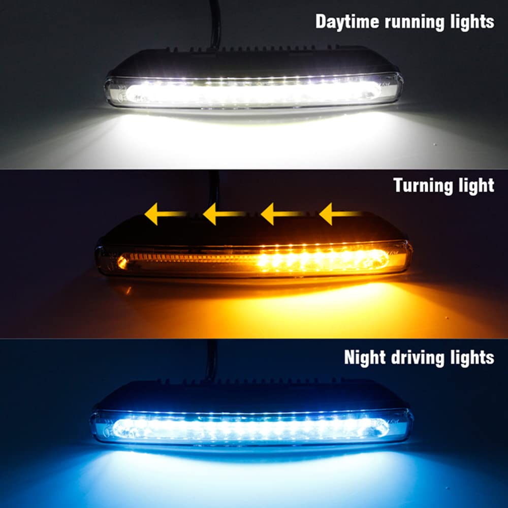 AIVYNA 2 Uds De Luces LED De Circulación Diurna DRL para Coche Luz De Señal De Giro Amarilla con Flujo Secuencial Blanco Luz Antiniebla Azul Luz De Conducción De 12V