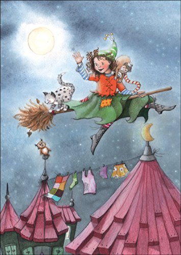 Niedliche Märchen Klappkarte mit kleiner Hexe. • auch zum direkt Versenden mit Einleger • schöne Premium Grusskarte mit Umschlag für beste Freunde und Lieblingsmenschen