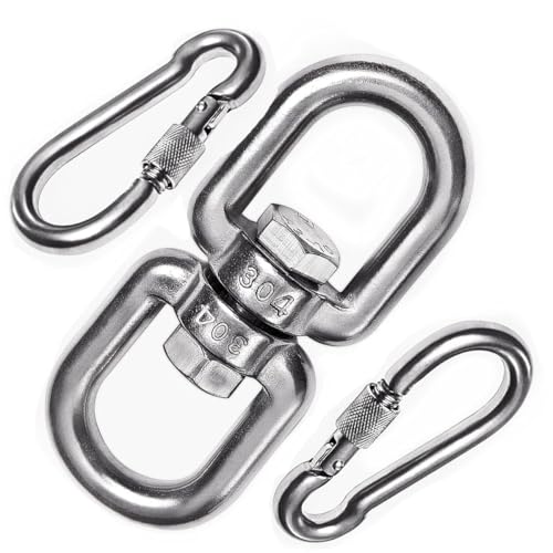 YAMAASO 2+1pcs M8 Double Eye Swivel with snap Hooks, 304 Stainless Steel Swivel Ring for Swing Spinner Hanger,Dog Chain Connecting Rings, Reliable and Safe
