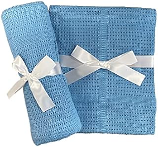 Baby Cellular Blanket - Extra Soft 100% Cotton Blankets for Moses Basket Crib Pram Boys Girls Unisex Infant Cot Bed Swaddle Waffle Shawl Wrap Toddler (Blue, 60 cm x 90 cm)
