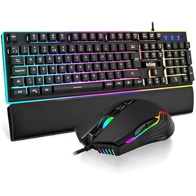 RedThunder K10 Wired Gaming Keyboard and Mouse Combo, UK Layout, True RGB Backlight, Soft Leather Wrist Rest, Mechanical Feel Ergonomic Anti-Ghosting Keyboard + 7D 7200 DPI Mouse for PC Mac