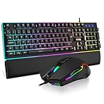 RedThunder K10 Wired Gaming Keyboard and Mouse Combo, UK Layout, True RGB Backlight, Soft Leather Wrist Rest, Mechanical Feel Ergonomic Anti-Ghosting Keyboard + 7D 7200 DPI Mouse for PC Mac (Black)