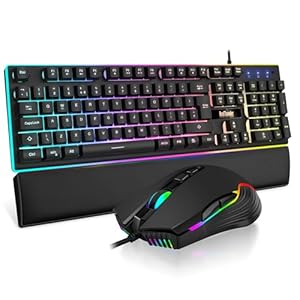 RedThunder K10 Wired Gaming Keyboard and Mouse Combo, UK Layout, True RGB Backlight, Soft Leather Wrist Rest, Mechanical Feel Ergonomic Anti-Ghosting Keyboard + 7D 7200 DPI Mouse for PC Mac (Black)