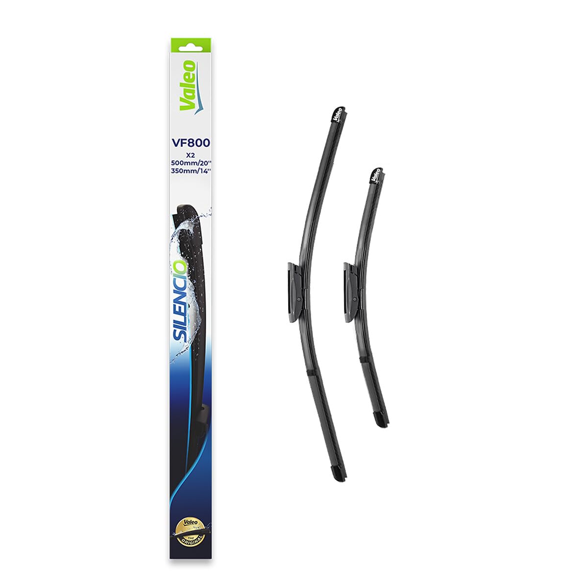 Valeo Silencio Kit de 2 Balais d'Essuie-Glace Plats VF800 - Avant - 500 mm / 350 mm - Remplacement d'Équipement d'Origine, Fabriqués en France - 577800