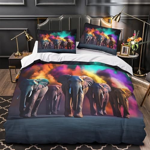 Housse de couette procession d'éléphants 3D grand lit de couple
