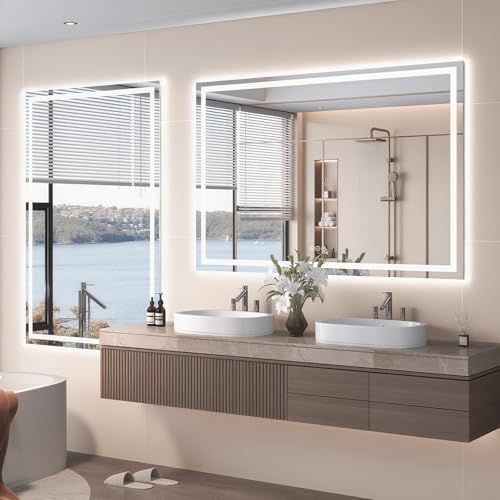 40"X36" LED Bathroom Mirror with Front Lights and Backlit, Anti-Fog, Dimmable, Shatter-Proof Tempered Glass, Lighted Bathroom Vanity Mirror for Wall with 3 Colors, Memory Function