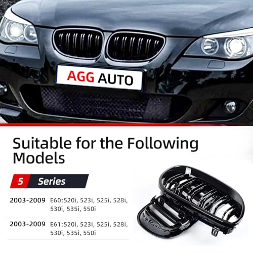 Grille de calandre avant double barre noir brillant pour BMW E60 E61 2003-2009 - 2