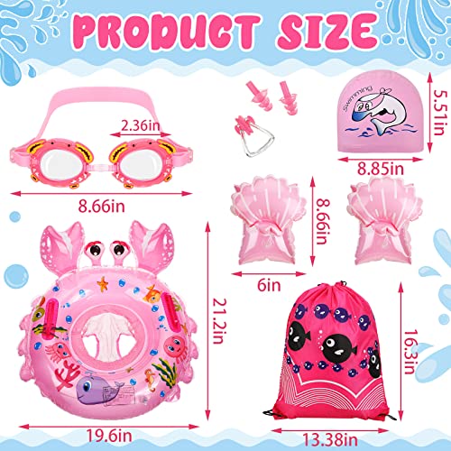 Wettarn 8 Pcs Baby Swimming Pool Floats Set Includes Baby Swimming Crab Ring Goggles Cap Swimming Ear Plug Arm Floaties Drawstring Backpack Baby Swimming Safety Handles Kids For 6-16 Kg Baby Infant #TOP1