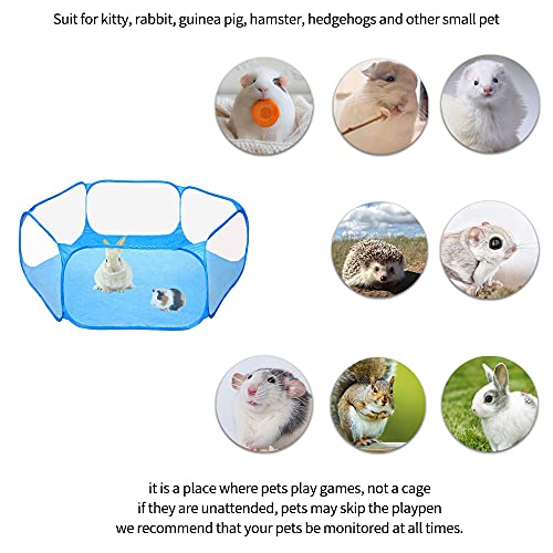Small-Animals-CC-Cage-Tent-Breathable-Transparent-Pet-Playpen-Pop-Open-OutdoorIndoor-Exercise-Fence-Portable-Yard-Fence-for-Guinea-Pig-Rabbits-Hamster-Chinchillas-and-Hedgehogs-Blue
