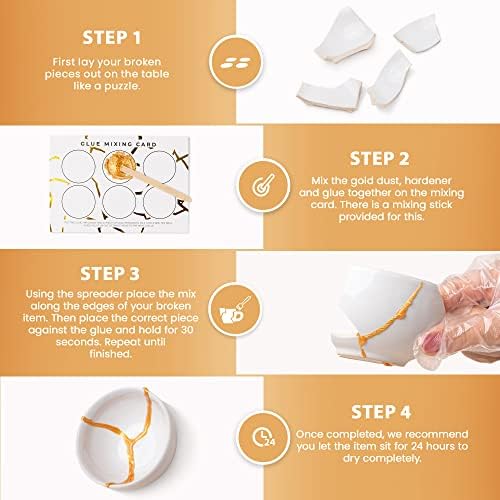 Laffair Kintsugi Repair Kit  Repair Ceramic Bowls with Gold Powder Resin Glue, Bring Japanese Art to Your Home  Kinsugi Kits Comes with a Practice Bowl and Cloth