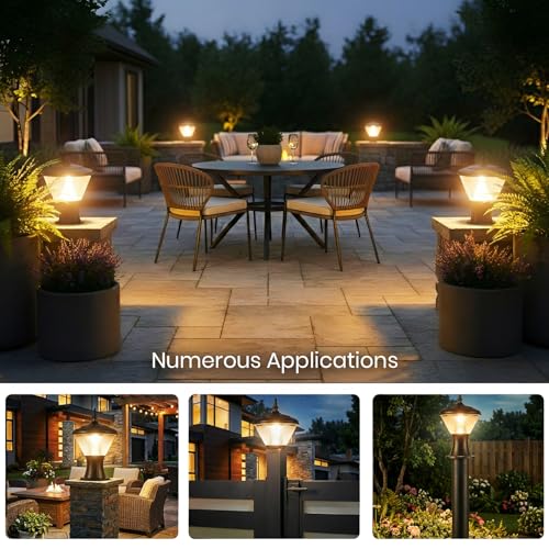 Image of Gigawatts GWSRWW-01 Outdoor Gate Light - 12W Integrated Light 101% Rust & Waterproof Polycarbonate, ABS, PP Pillar Lamp Base Mount Black Exterior Fixture for Garden, Boundary & Home Entrance