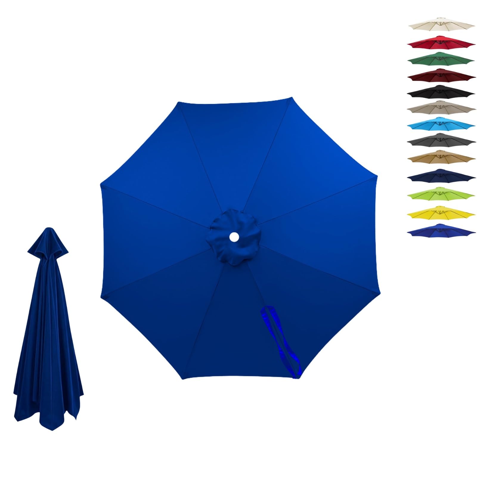 6/8 Ribs Replacement Parasol Canopy, Waterproof UV Garden Umbrella Cover 2.0m 2.15m 2.7m 3.0m 4.0m, Outdoor Replacement Parasol Canopy Fabric Only, Fade Resistant(Blue,6-RIBS-9.2FT/2.80m)