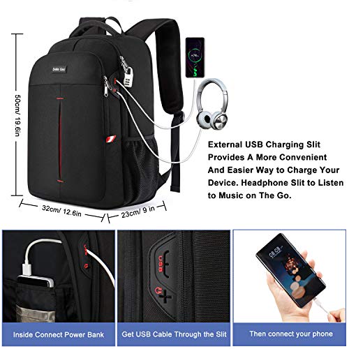 Della Gao Laptop-Rucksack 17-Zoll-Reiserucksack Männer Anti-Diebstahl-Rucksack Männer und Frauen, Wasserdichter Rucksack mit USB-Ladesteckplatz Rucksack Daypack Business-Taschen Rucksack Schwarz