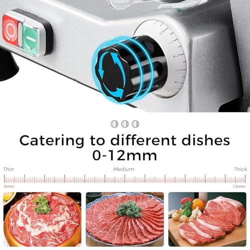 Commercial Meat Slicer 240W,Semi-Automatic Meat Cutter Equipped With Detachable Blades of 10in,Food Slicer with Sharpening Stone,0-12mm Adjustable Slice Thickness,for Home and Commercial Use