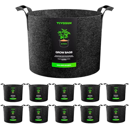 VIVOSUN 10-Pack 25 Gallon Grow Bags, Reinforced Planter Fabric Po...