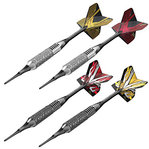 CC-Exquisite Professional - Plastic TIP Darts Set -12 X 18g Steel Barrels Soft TIP Darts for Electronic Dartboard- 100 Extra Tips, 12 Aluminum SHAFTS 35/48mm, 20 Flights, Extra O\' Rings + CASE