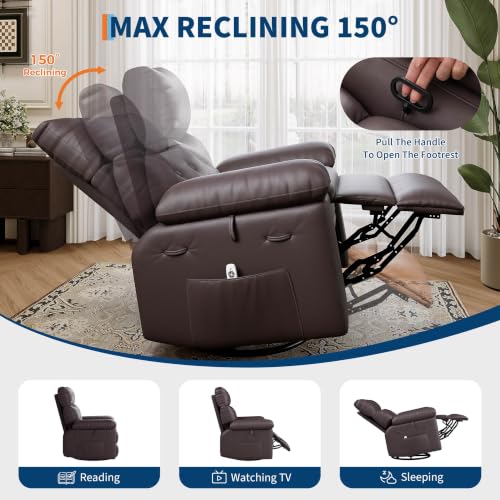 Image of GarveeHome Leather Manual Recliner Chair for Adults - Heat and Massage