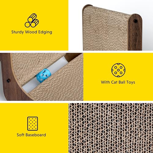 Image of Fluffydream Cat Scratcher with Cat Toys Ball Track, Build-in Ball, L-Shaped Scratcher, Cardboard Lounge Bed, Stable and Durable, Furniture Protector, Reversible