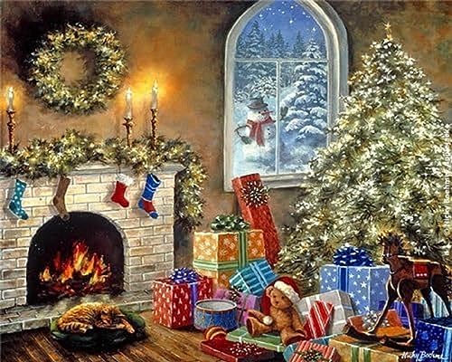 Syntego 5D DIY Diamond Painting Art for Adults 40 x 30cm, Round Crystal Rhinestone Canvas s for Arts and Crafts & Wall Decor (Christmas Morning Scene)
