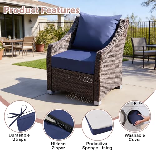 Image of Outdoor Deep Seat Cushion Set, 24x24 Inch Water-Resistant & Fade-Resistant Outdoor Chair Cushions, Patio Furniture Cushions with Removable Cover for Patio Chair, Sofa,Navy Blue (Set of 1)