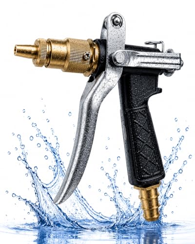Image of High Pressure Garden Hose Nozzle | Adjustable Twist Water Spray Wand with Brass Connector | Heavy Duty Leakproof Metal Power Washer Nozzle for Car Wash, Gardening, Pet Shower & Home Cleaning