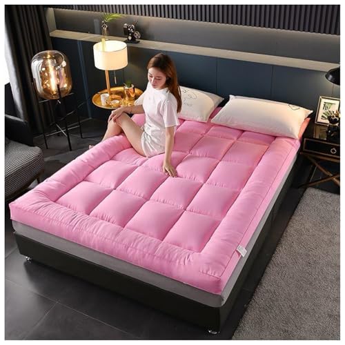 HUMAJORY Colchón Futón Japonés, Tatami Grueso, Portátil y Plegable, for Acampar al Aire Libre, en Interiores y en el Coche de Invitados, for un Sueño Reparador.(Pink,90x200cm)