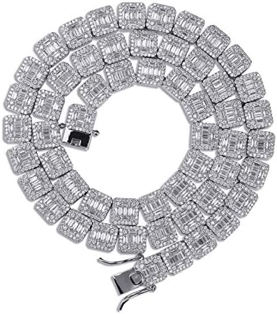 10MM 18k Gold Plated Iced Out Jumbo Square Sparkling Baguette Cubic Zirconia Tennis Link Chains for Men