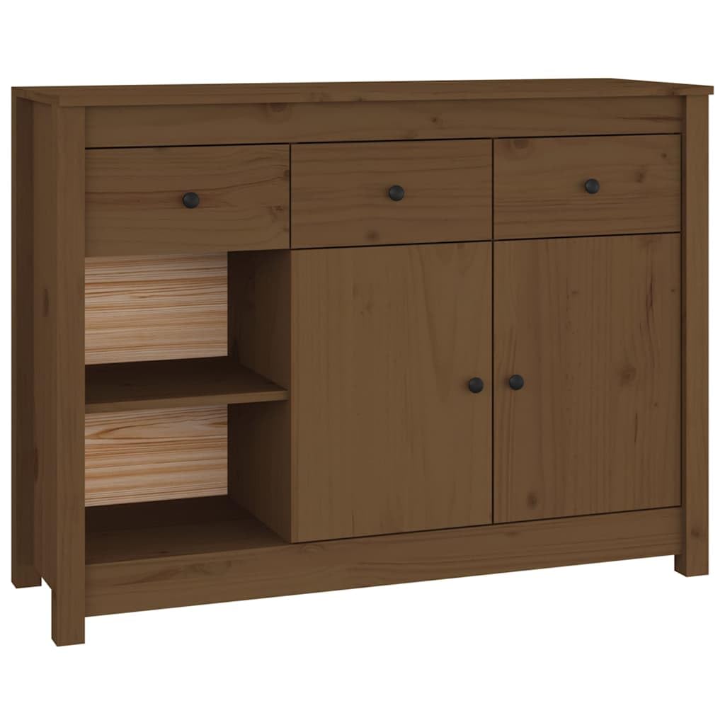 Credenza marrone miele, 100 x 35 x 74 cm, in legno massello di