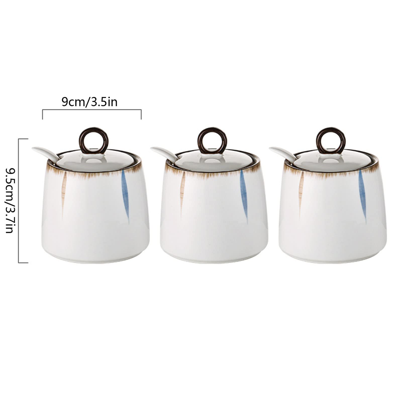 Sucrier en céramique,Contenants à épices, Sucrier avec Couvercle et cuillère, boîtes à Sucre à café en céramique, Pot à épices, Pot à sel, boîte d'assaisonnement-1 (Color : 3 Set of)