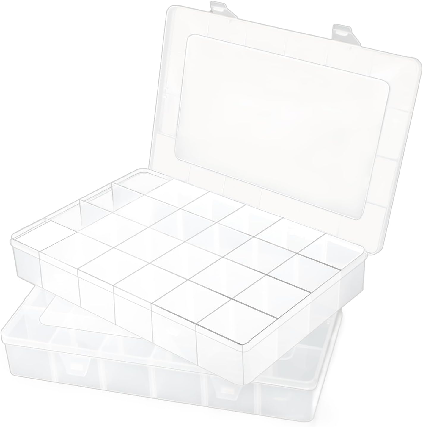2 Pieces Large 24 Grids Plastic Organizer Box, Grids Clear Plastic Parts Organizer Box, for Art DIY Crafts, Beads and Small Parts