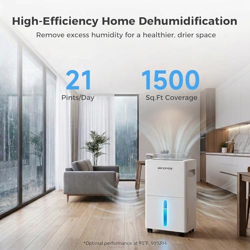 Bicepos 1500 Sq.Ft Dehumidifiers for Home, 21 Pints Dehumidifier for Basement, Bathroom, Bedroom, Large Room, 3 Modes, Auto Defrost, Intelligent Humidity Control, 24H Timer — view 2