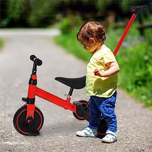 Homewell Dreirad mit Schubstange, Laufrad ab 1 Jahre, Kinderdreirad Kombiniert Trolley und Ride Funktionen, mit Faltbar, Abnehmbar Sonnendach und Pedal für Kinder unterschiedlichen (03, Rot) – Bild 5