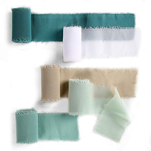 5 Rolls Sea Green Shades Wedding Ribbon 1.5Yd Soft Chiffon Fabric Ribbons